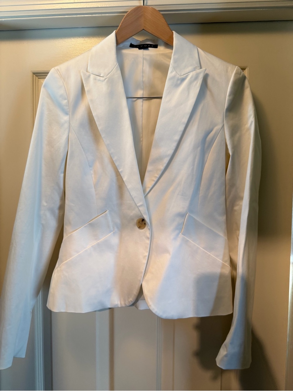 Theory White Single-Button Tailored Blazer